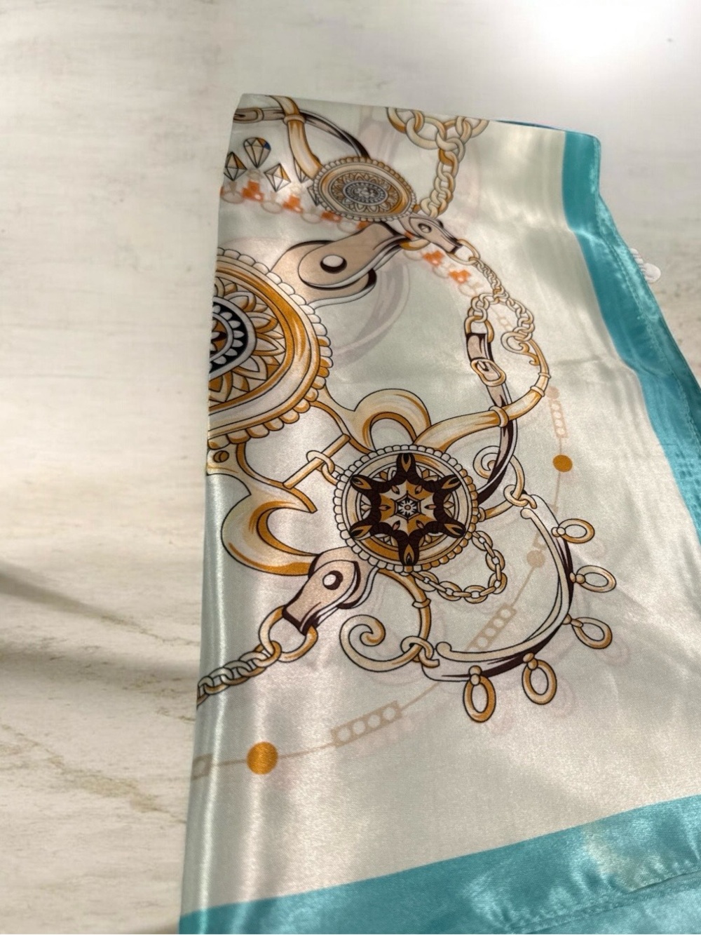 Chain Print Scarf in Aqua and Gold